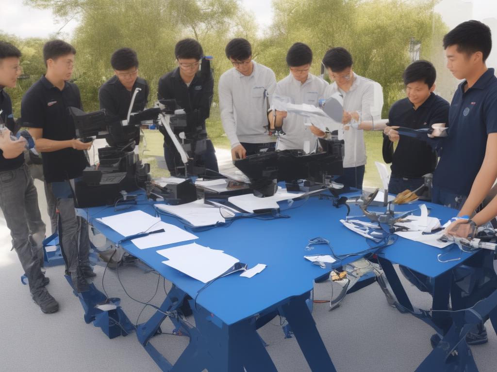 A group of engineering students working together on a research project