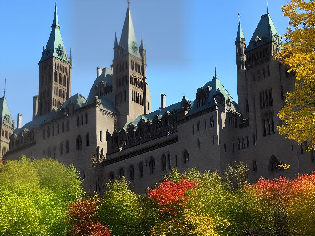 A photo of McGill University campus with its neo-gothic architecture and beautiful surroundings