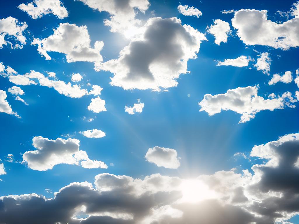 Image depicting questions floating in a sky with clouds and rays of sunlight shining through the clouds.